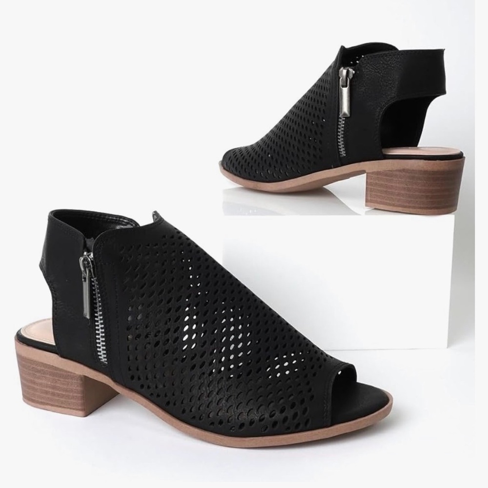 J. Adams Black Peep Toe Ankle Booties New in Box NIB size 10 - Picture 7 of 12